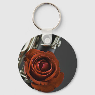 Clarinet and Red Rose Keychain