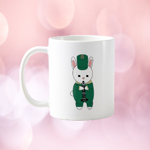 Clarinet Bunny Rabbit Marching Band Green Gold Coffee Mug