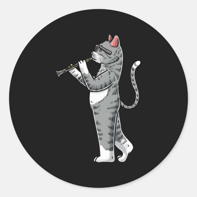 Clarinet Cat Clarinet Player Clarinetist Musician Classic Round Sticker (Front)