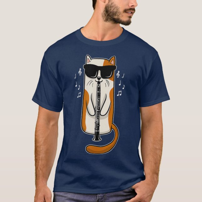 Clarinet Cat Musician Kitty Musical Instrument T-Shirt (Front)