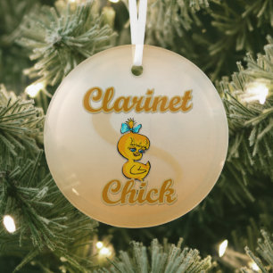 Clarinet Chick Glass Ornament