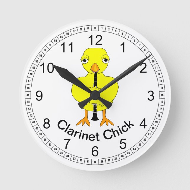 Clarinet Chick Round Clock (Front)