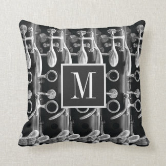 Clarinet Custom Monogram Black White Grey Photo Throw Pillow