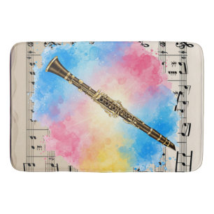 Clarinet Harmony: Colourful Watercolors Bath Mat
