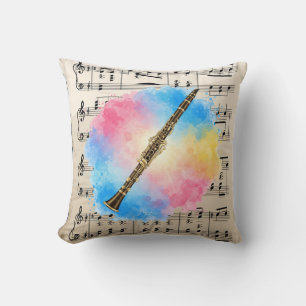 Clarinet Harmony: Colourful Watercolors. Throw Pil Pillow