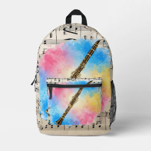 Clarinet Harmony: Colourful Watercolors. Throw Pil Printed Backpack