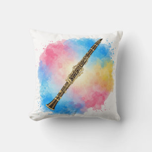 Clarinet Harmony: Colourful Watercolors. Throw Pillow