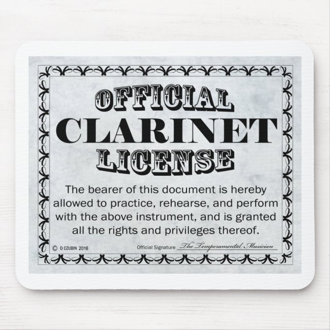 Clarinet License Mouse Pad (Front)