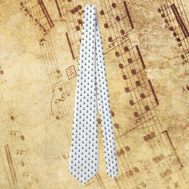 Clarinet Marching Band Rabbit Green Gold Tie (A tie with a pattern of rabbits playing the clarinet in green & gold marching band uniform.)