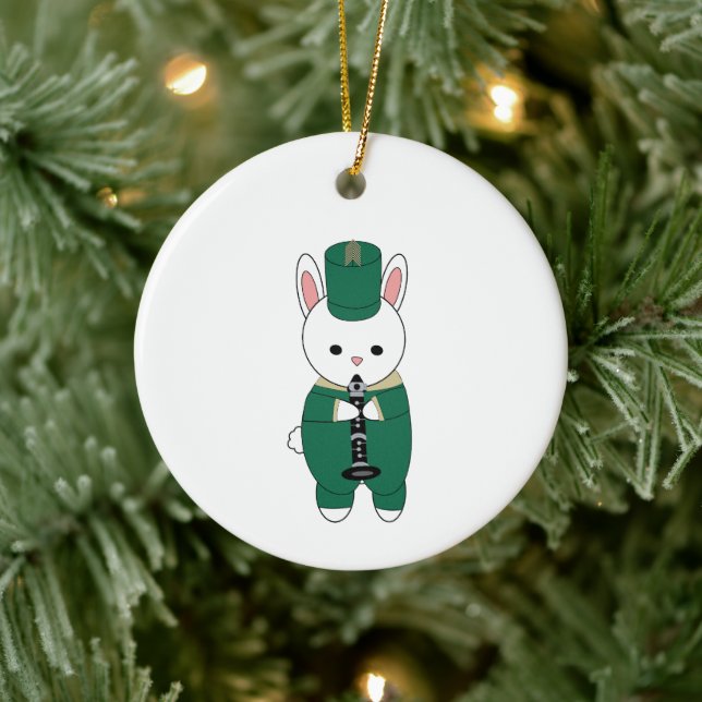 Clarinet Marching Band Rabbit Green Personalize Ceramic Ornament (Tree)
