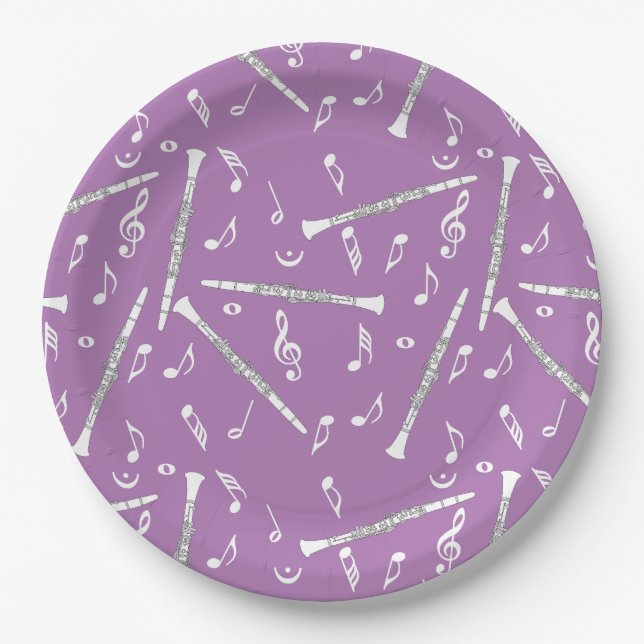 Clarinet Music Note Pattern Paper Plate (Front)