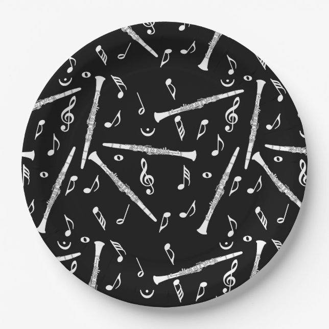 Clarinet Music Note Pattern Paper Plate (Front)
