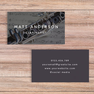 Clarinet Music Sheet Grey Modern Business Card