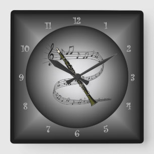 Clarinet~Musical Globe ~Musical Instrument ~Scale~ Square Wall Clock
