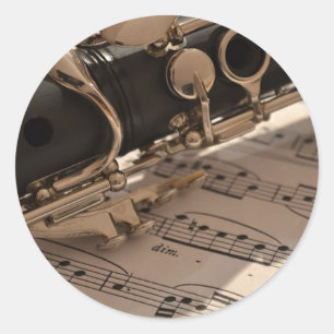 Clarinet musical instrument with notation classic round sticker