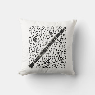 Clarinet Musical Notes Woodwind Music Teacher Throw Pillow