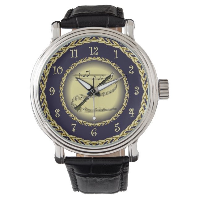 Clarinet ~ Musical Scroll ~ Gold/Navy Blue ~ Watch (Front)
