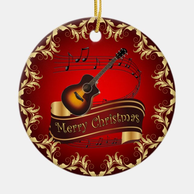 Clarinet ~ Musical Scroll ~ Merry Christmas ~  Ceramic Ornament (Front)
