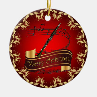 Clarinet ~ Musical Scroll ~ Merry Christmas ~  Ceramic Ornament