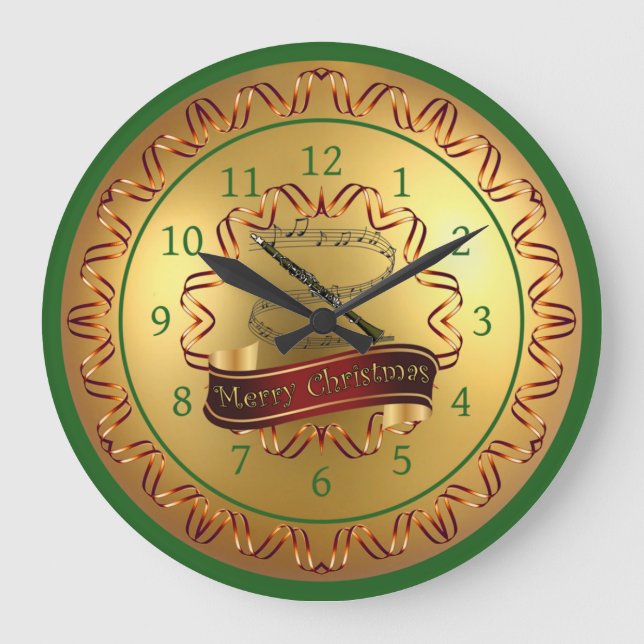 Clarinet ~ Musical Scroll ~ “Merry Christmas”  Large Clock (Front)
