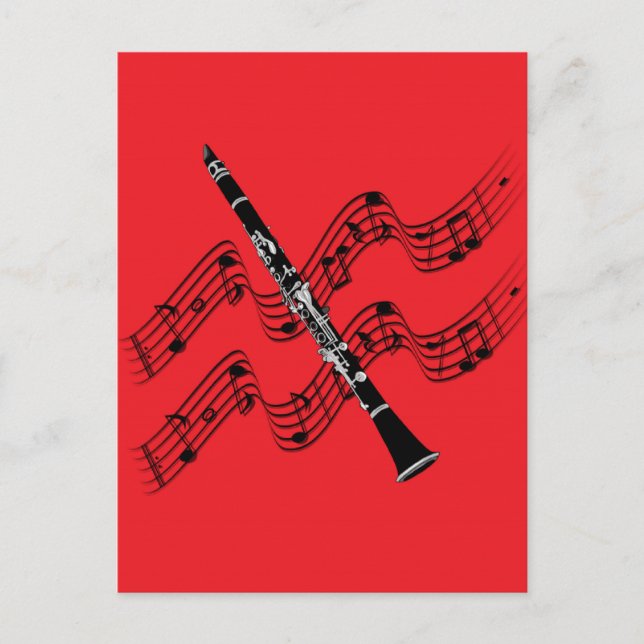 Clarinet on red background postcard (Front)