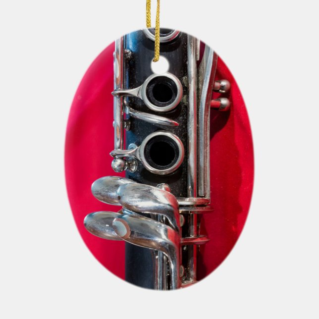 Clarinet on Red Ceramic Ornament (Back)