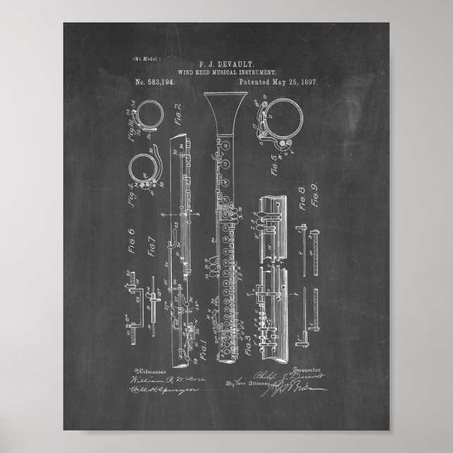 Clarinet Patent - Chalkboard Poster (Front)