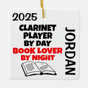 Clarinet Player loves Reading CUSTOM Ceramic Ornament