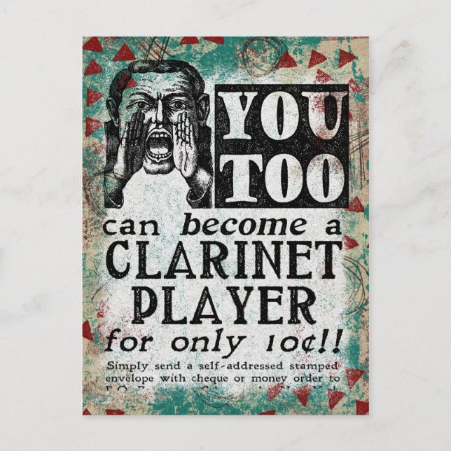 Clarinet Player Postcard - Funny Vintage Retro (Front)