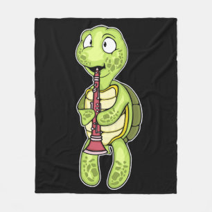 Clarinet Player Sea Turtle Music Kids Clarinet Fleece Blanket