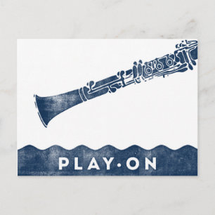 Clarinet Postcard - Vintage Retro Navy Blue White