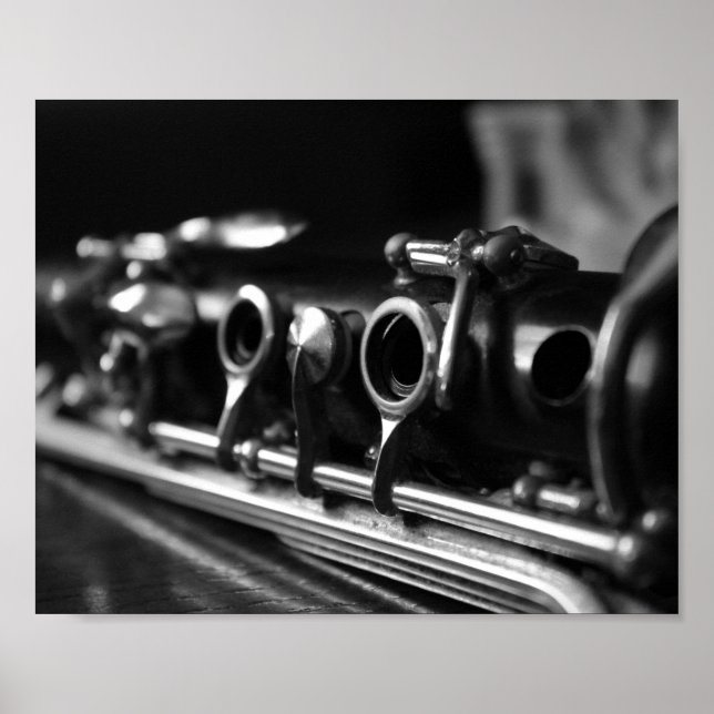 Clarinet Poster, Black and White Photography Poster (Front)