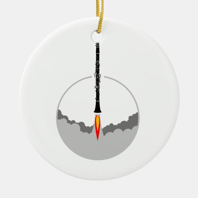 clarinet rocket ceramic ornament (Front)