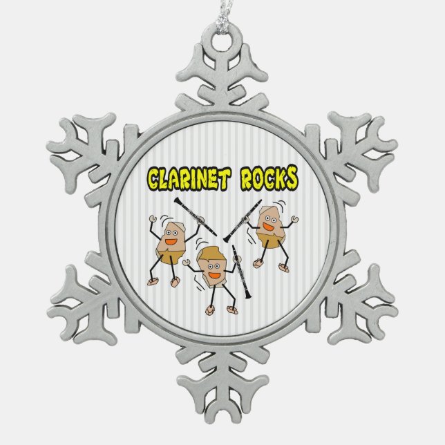 Clarinet Rocks Snowflake Pewter Christmas Ornament (Front)