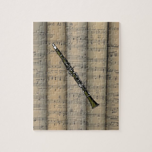 Clarinet  ~ Rolled Sheet Music Background ~ Music Jigsaw Puzzle (Vertical)