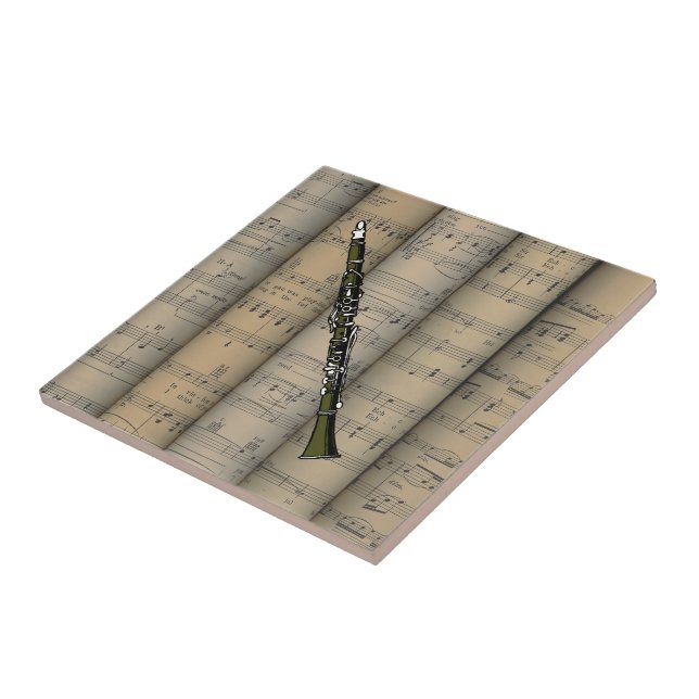 Clarinet  ~ Rolled Sheet Music Background ~ Music Tile (Side)