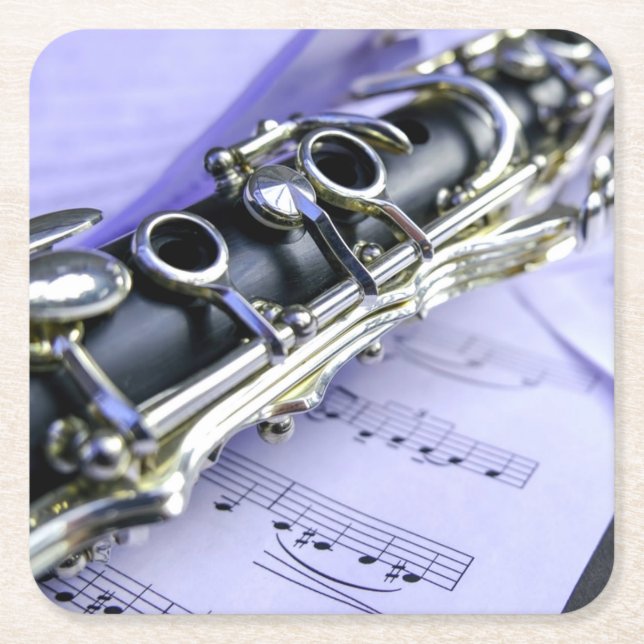 Clarinet Sheet Music Band Orchestra Square Paper Coaster (Front)