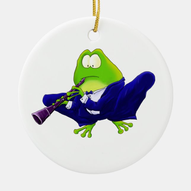 Clarinet Solo Frog Ceramic Ornament (Front)