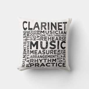 Clarinet Typography Throw Pillow