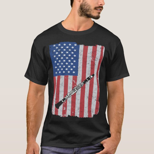 Clarinet Usa Flag Clarinet Player Clarinetist T-Shirt (Front)