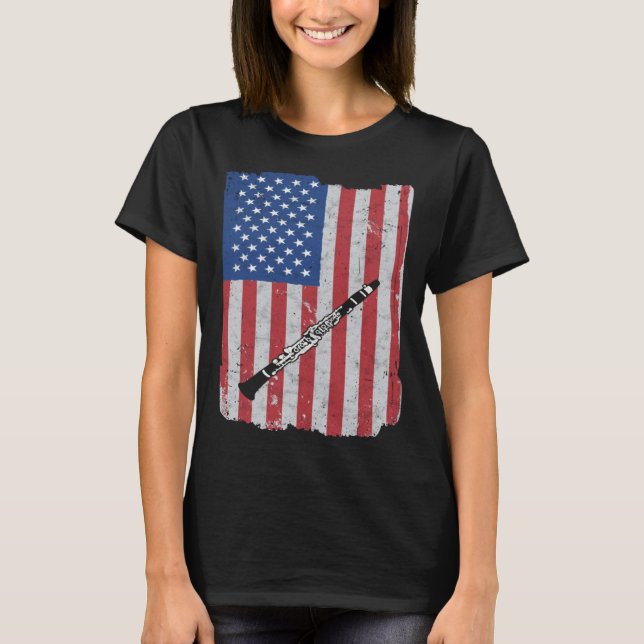 Clarinet Usa Flag Clarinet Player Clarinetist T-Shirt (Front)