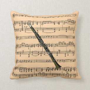 Clarinet w/Sheet Music Background ~ Musical Instru Throw Pillow