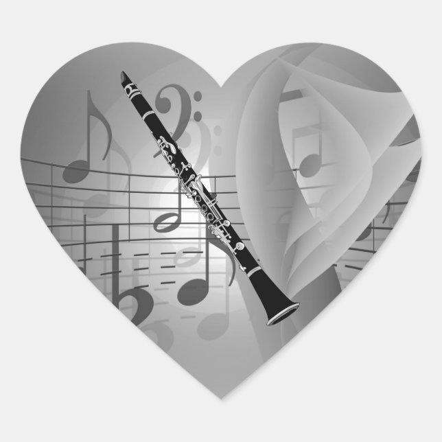 Clarinet with Musical Accents Heart Sticker (Front)