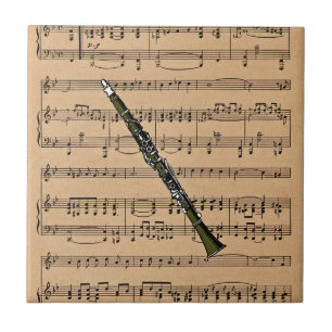 Clarinet With Sheet Music Background Tile
