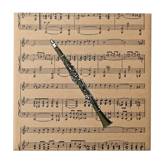 Clarinet With Sheet Music Background Tile (Front)
