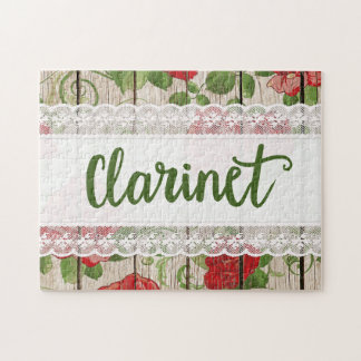 Clarinet Wood Lace Rustic Roses Music Jigsaw Puzzle