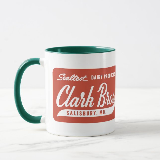Clark Brothers Coffee Mug, Green and Red Mug (Left)