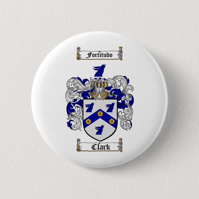CLARK FAMILY CREST -  CLARK COAT OF ARMS 2 INCH ROUND BUTTON (Front)