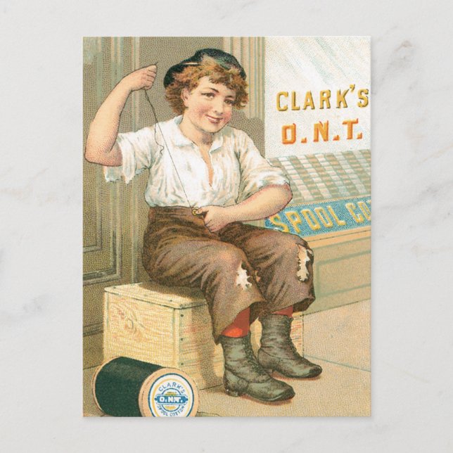 Clarks Boy Sewing Pants Postcard (Front)
