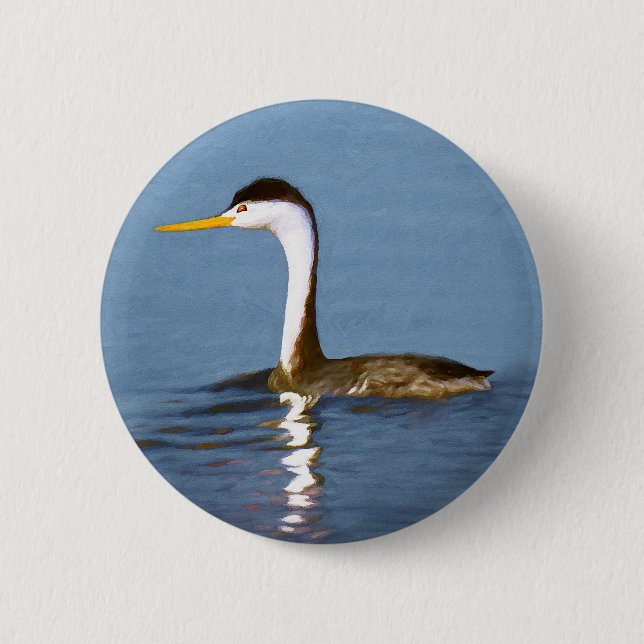 Clark's Grebe Painting - Original Bird Art 2 Inch Round Button (Front)